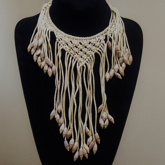 Handmade Jewelry - Handmade Boho Macrame Seashell Statement Choker